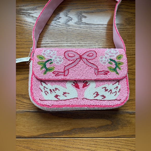 From India To You Handbags - NWT Viral Beaded Bag Pink Swan and Bow Design